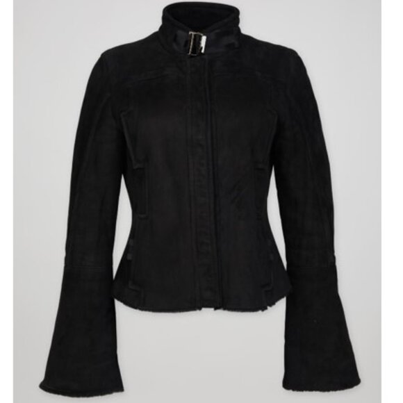 Gucci Tom Ford Fall Winter 2003 Black Suede Shearling Jacket Coat Y2K Vintage - Picture 1 of 16